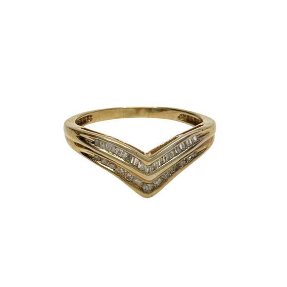 Beautiful 2 Row Chevron Style 1/4 Carat Natural Diamond Baguette Ring - Size 7 - Picture 13 of 17